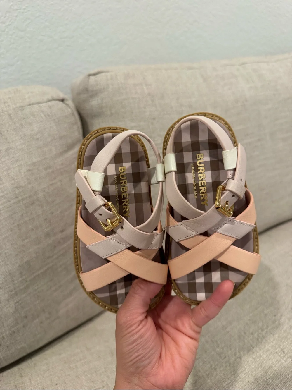 Burberry Pink & Peach Crisscross Kids Sandals